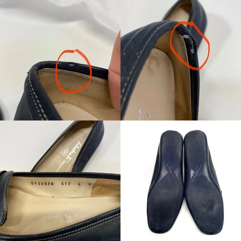 Salvatore Ferragamo Navy Blue Leather Loafers
